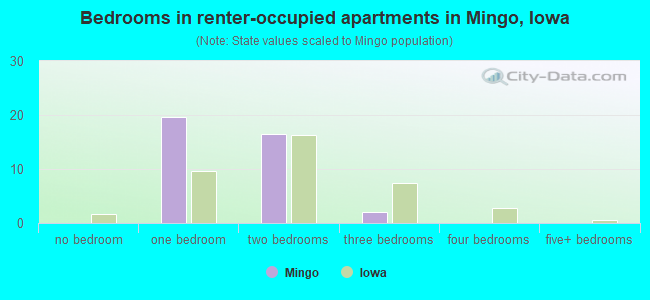 Bedrooms in renter-occupied apartments in Mingo, Iowa