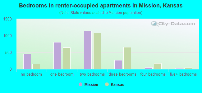 Bedrooms in renter-occupied apartments in Mission, Kansas