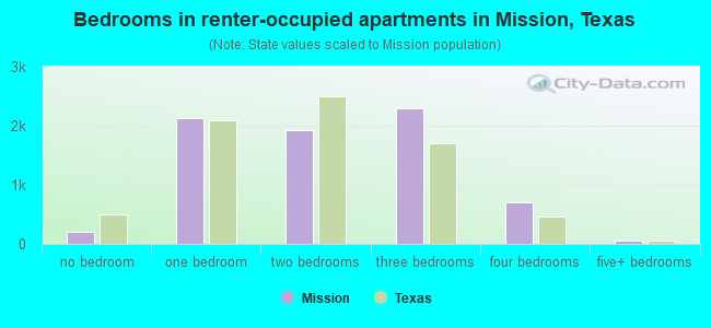 Bedrooms in renter-occupied apartments in Mission, Texas