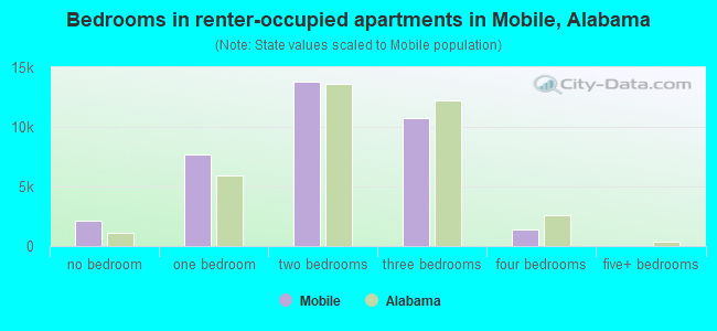 Bedrooms in renter-occupied apartments in Mobile, Alabama