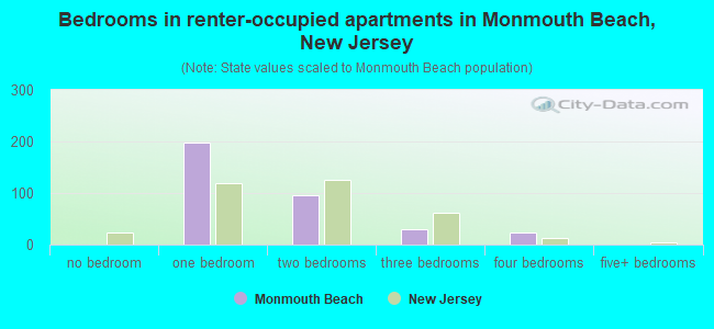 Bedrooms in renter-occupied apartments in Monmouth Beach, New Jersey