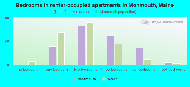 Bedrooms in renter-occupied apartments in Monmouth, Maine