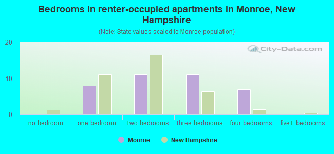 Bedrooms in renter-occupied apartments in Monroe, New Hampshire