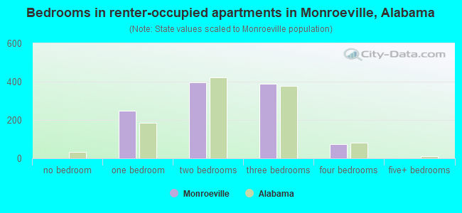 Bedrooms in renter-occupied apartments in Monroeville, Alabama