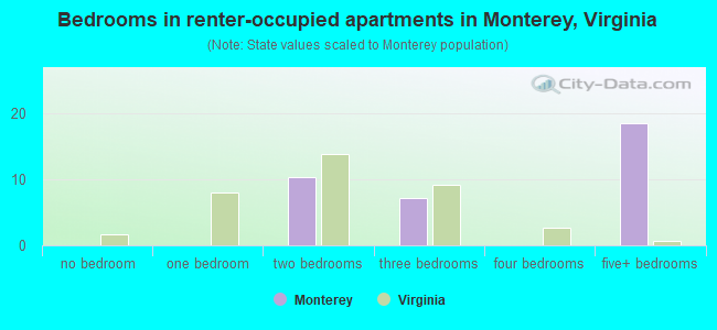 Bedrooms in renter-occupied apartments in Monterey, Virginia