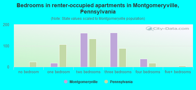 Bedrooms in renter-occupied apartments in Montgomeryville, Pennsylvania