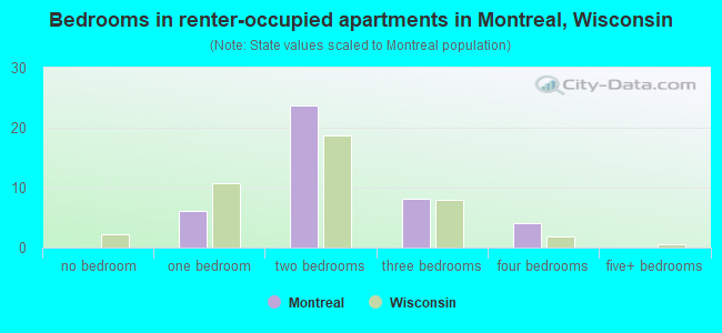 Bedrooms in renter-occupied apartments in Montreal, Wisconsin
