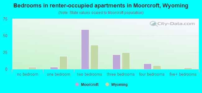 Bedrooms in renter-occupied apartments in Moorcroft, Wyoming