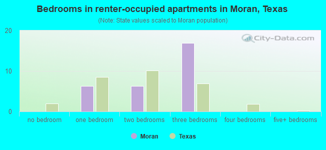 Bedrooms in renter-occupied apartments in Moran, Texas