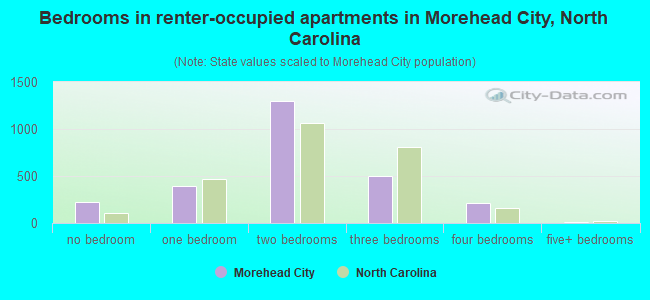 Bedrooms in renter-occupied apartments in Morehead City, North Carolina