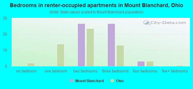 Bedrooms in renter-occupied apartments in Mount Blanchard, Ohio