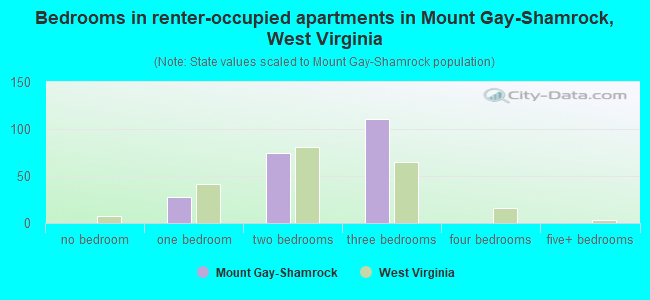 Bedrooms in renter-occupied apartments in Mount Gay-Shamrock, West Virginia