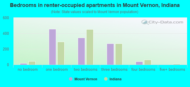 Bedrooms in renter-occupied apartments in Mount Vernon, Indiana