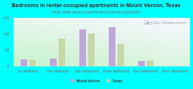 Bedrooms in renter-occupied apartments in Mount Vernon, Texas