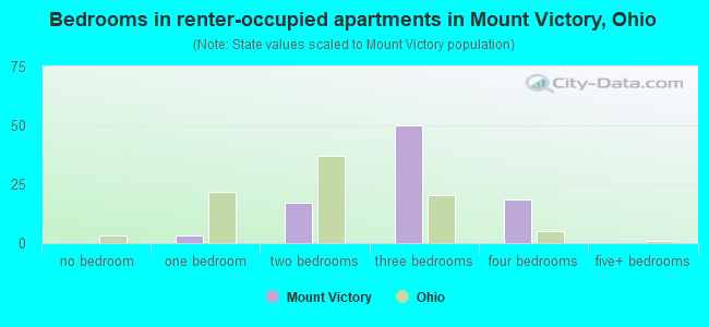 Bedrooms in renter-occupied apartments in Mount Victory, Ohio