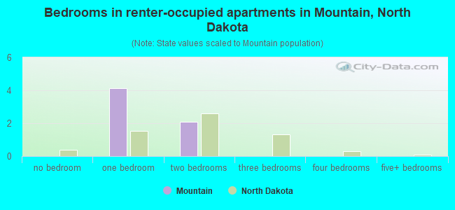 Bedrooms in renter-occupied apartments in Mountain, North Dakota