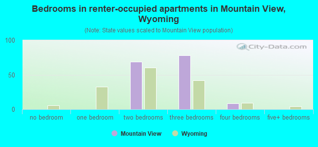 Bedrooms in renter-occupied apartments in Mountain View, Wyoming