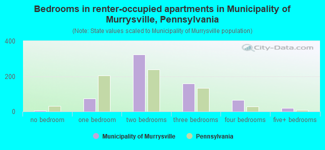 Bedrooms in renter-occupied apartments in Municipality of Murrysville, Pennsylvania