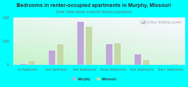 Bedrooms in renter-occupied apartments in Murphy, Missouri