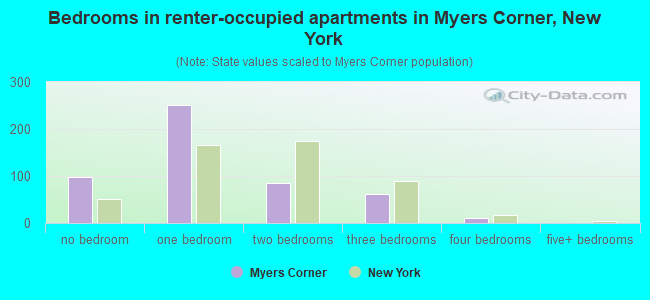Bedrooms in renter-occupied apartments in Myers Corner, New York