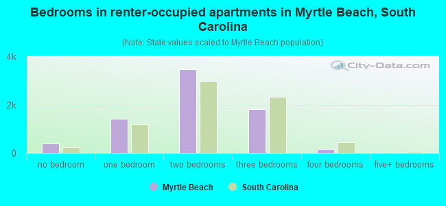 Bedrooms in renter-occupied apartments in Myrtle Beach, South Carolina