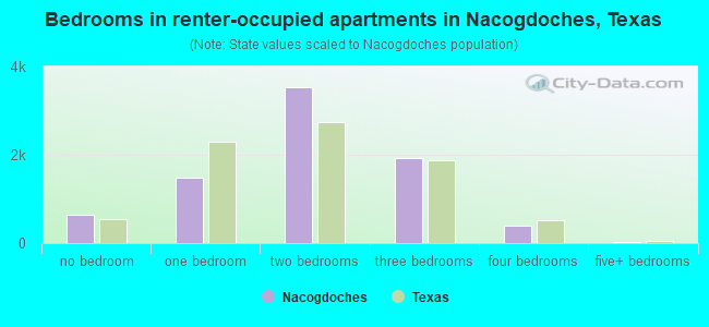 Bedrooms in renter-occupied apartments in Nacogdoches, Texas