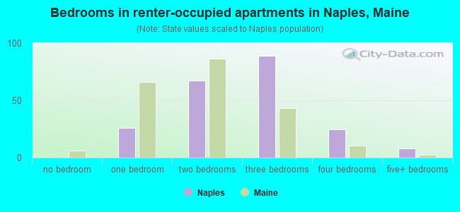 Bedrooms in renter-occupied apartments in Naples, Maine