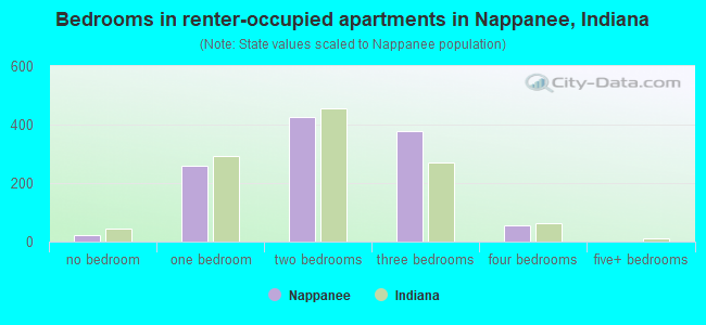 Bedrooms in renter-occupied apartments in Nappanee, Indiana
