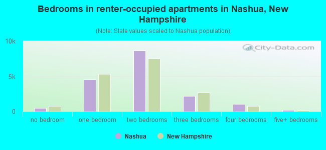 Bedrooms in renter-occupied apartments in Nashua, New Hampshire