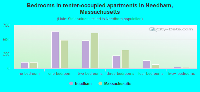 Bedrooms in renter-occupied apartments in Needham, Massachusetts