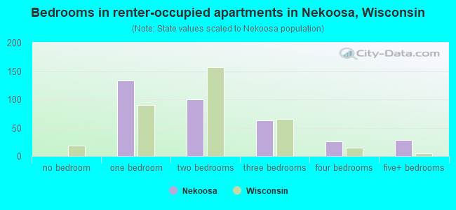 Bedrooms in renter-occupied apartments in Nekoosa, Wisconsin