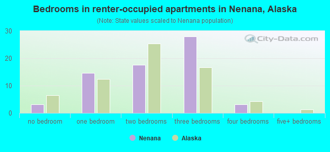 Bedrooms in renter-occupied apartments in Nenana, Alaska