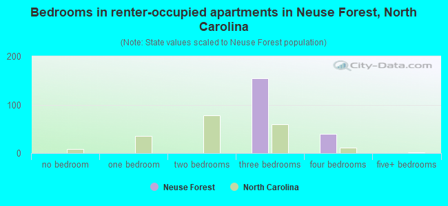 Bedrooms in renter-occupied apartments in Neuse Forest, North Carolina