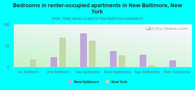 Bedrooms in renter-occupied apartments in New Baltimore, New York