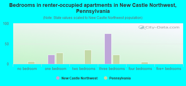 Bedrooms in renter-occupied apartments in New Castle Northwest, Pennsylvania