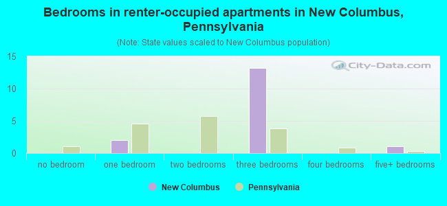 Bedrooms in renter-occupied apartments in New Columbus, Pennsylvania