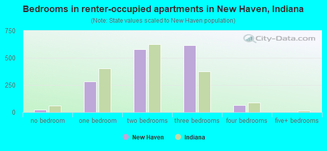 Bedrooms in renter-occupied apartments in New Haven, Indiana