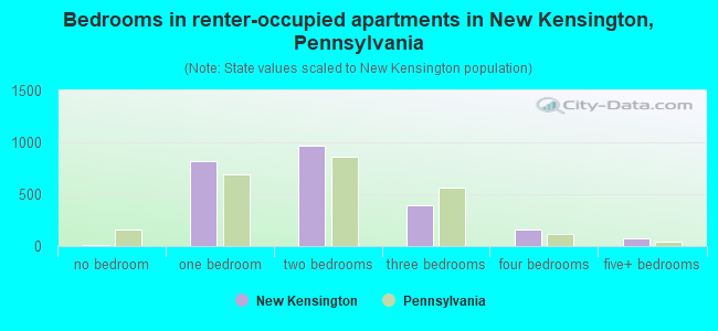 Bedrooms in renter-occupied apartments in New Kensington, Pennsylvania