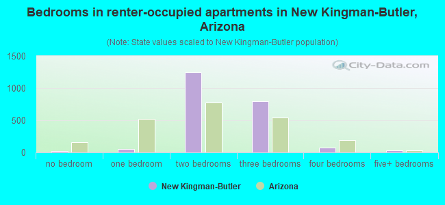 Bedrooms in renter-occupied apartments in New Kingman-Butler, Arizona