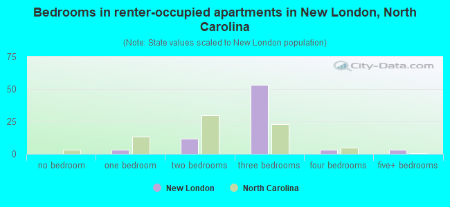Bedrooms in renter-occupied apartments in New London, North Carolina