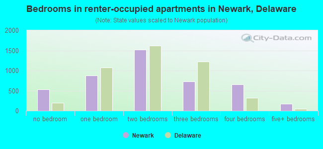 Bedrooms in renter-occupied apartments in Newark, Delaware