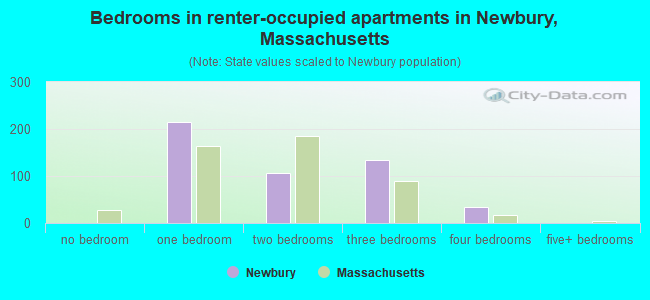 Bedrooms in renter-occupied apartments in Newbury, Massachusetts