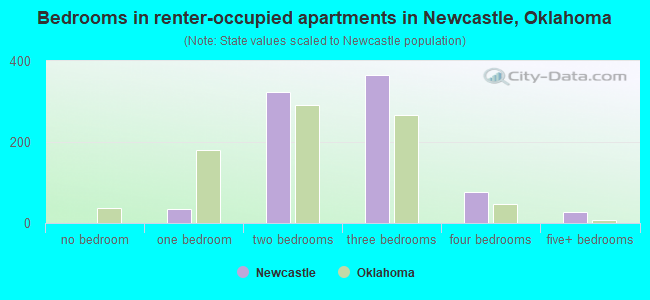 Bedrooms in renter-occupied apartments in Newcastle, Oklahoma