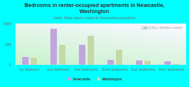 Bedrooms in renter-occupied apartments in Newcastle, Washington