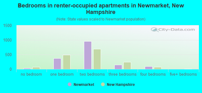 Bedrooms in renter-occupied apartments in Newmarket, New Hampshire