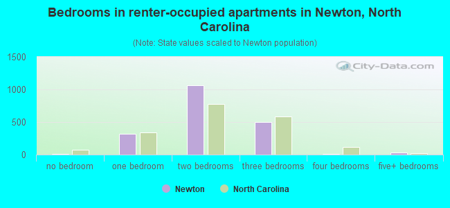 Bedrooms in renter-occupied apartments in Newton, North Carolina