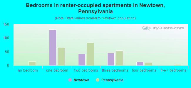 Bedrooms in renter-occupied apartments in Newtown, Pennsylvania
