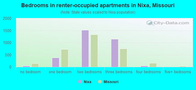 Bedrooms in renter-occupied apartments in Nixa, Missouri