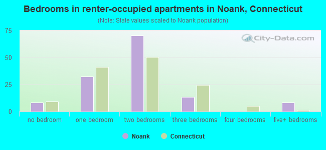 Bedrooms in renter-occupied apartments in Noank, Connecticut