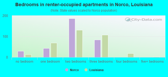 Bedrooms in renter-occupied apartments in Norco, Louisiana